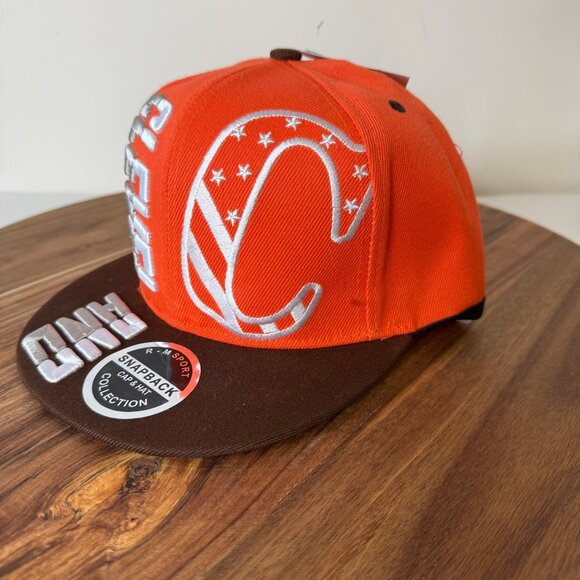 Cleveland Browns Snapback Hat Embroidered Logo Cap Big C Orange Brown New Tags - Picture 8 of 16